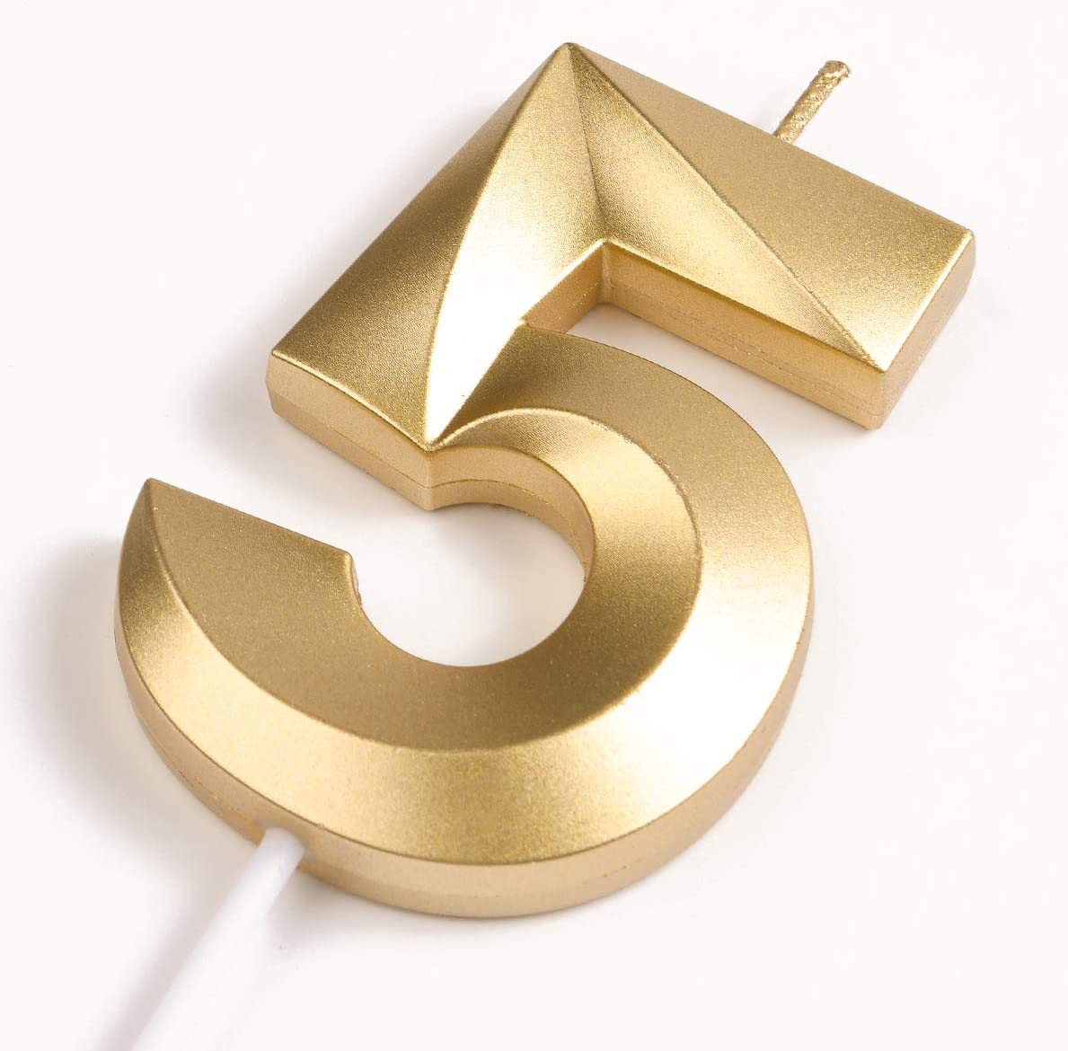 Five Number Golden Candle Pack of 1 (5 No. Candle Gold)