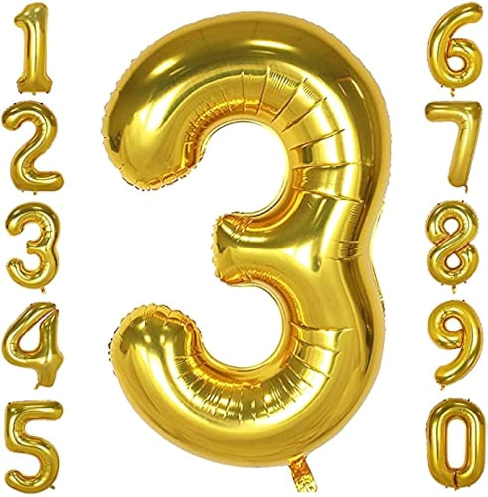 Number : (3) Set Of 1 PCS. Counting Golden Foil Balloon