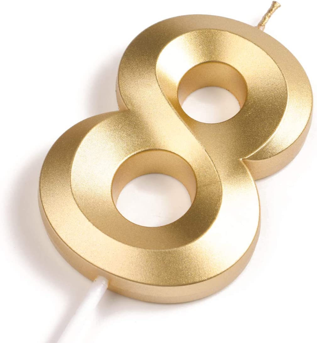 Eight Number Golden Candle Pack of 1 (8 No. Candle Gold)