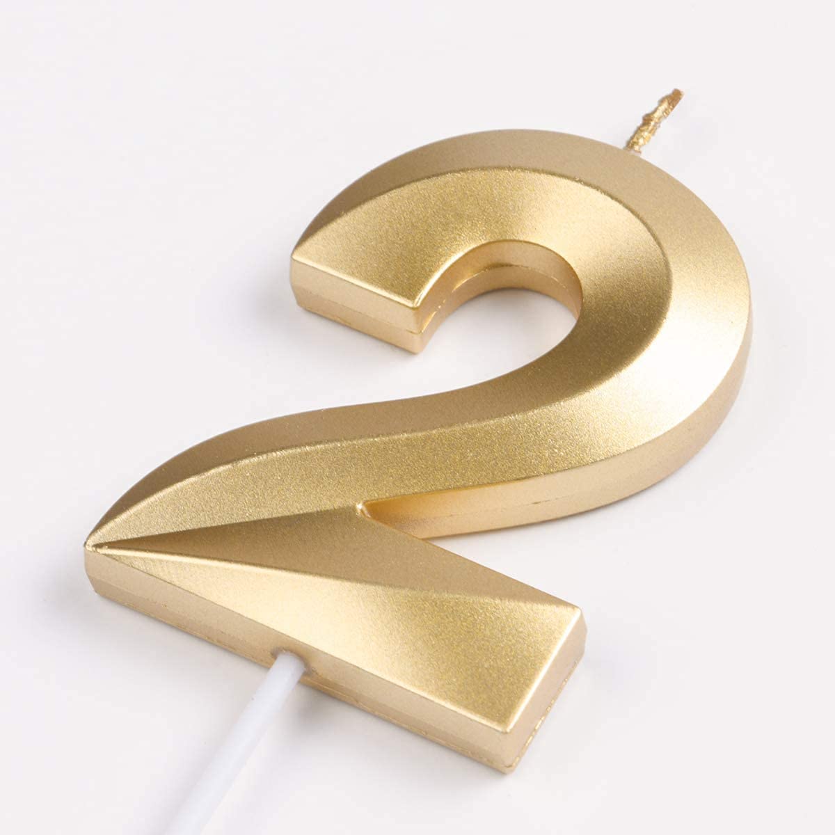 Two Number Golden Candle Pack of 1 (2 No. Candle Gold)