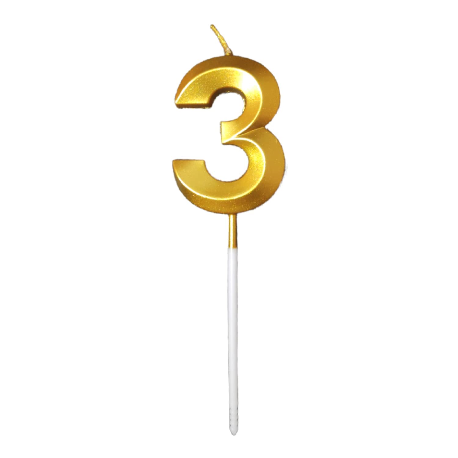 Three Number Golden Candle Pack of 1 (3 No. Candle Gold)